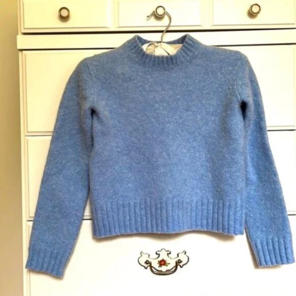 Helmut Lang Pastel Blue Cropped Wool Sweater, XS, Petite, Pullover, Cozy, Winter - Picture 1 of 6
